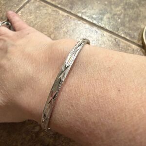 Vintage Trifari Silver Tone Etched Bangle Bracelet Classic Designer